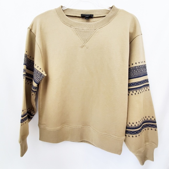 J.Crew Embroidered Sleeve Tan Sweater - Picture 2 of 5